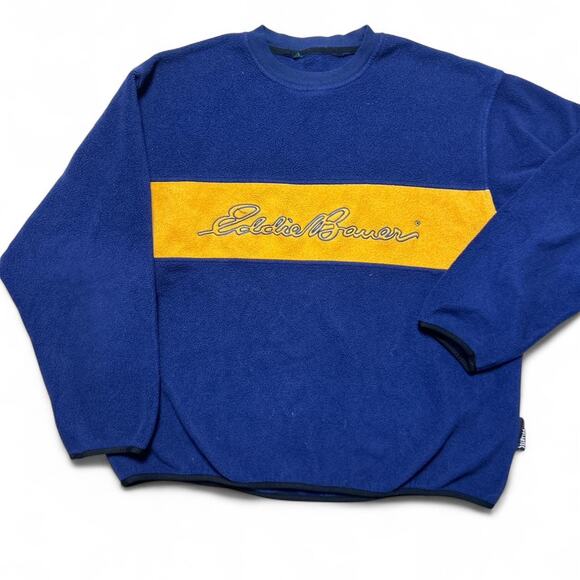 Eddie Bauer 90s Vintage EBTEK Blue Yellow Polartec Fleece Pullover Sweatshirt XL - Picture 2 of 5